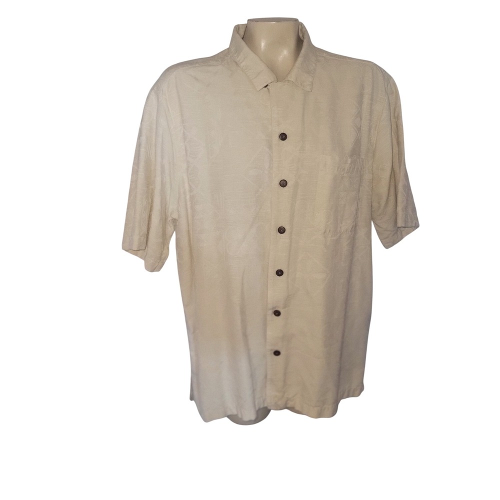 Havana Jacks Cafe Mens Silk Camp Shirt Tropical Print Button Down Size L travel